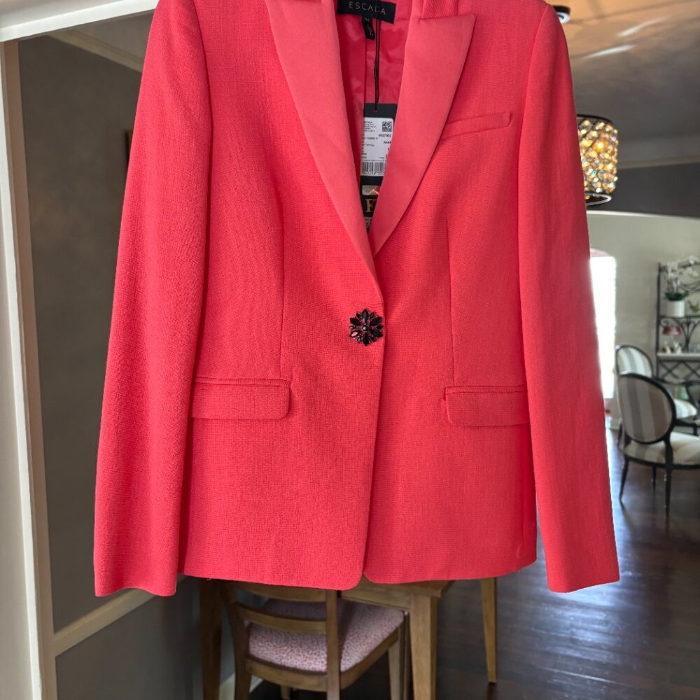NWT Escada Vintage Pink Flamingo Single Breasted Two-Toned Tailored Blazer. Sz 4